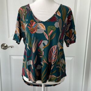 ZARA Colorful Patterned V-Neck High-Low Top